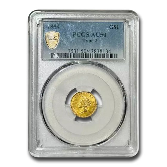 1854 $1 Indian Head Gold Type 2 AU-50 PCGS 1854 $1 Indian Head Gold Type 2 AU-50 PCGS