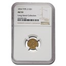 1854 $1 Indian Head Gold Type 2 AU-53 NGC