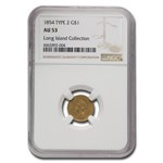 1854 $1 Indian Head Gold Type 2 AU-53 NGC