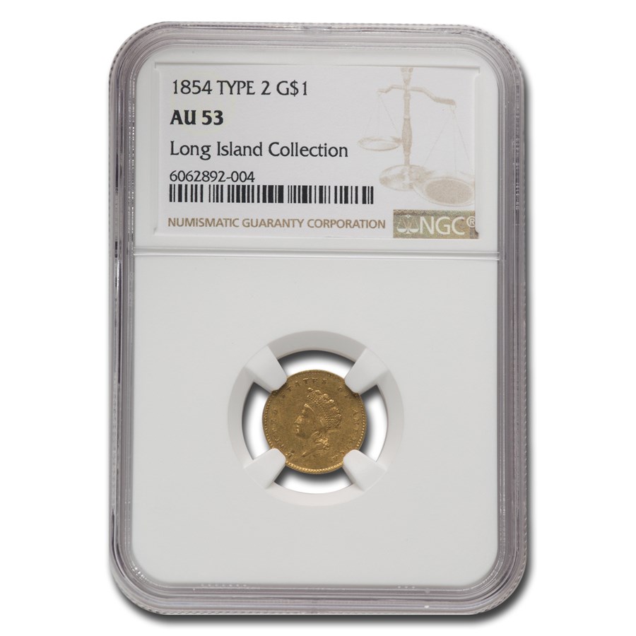 1854 $1 Indian Head Gold Type 2 AU-53 NGC