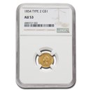 1854 $1 Indian Head Gold Type 2 AU-53 NGC