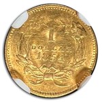 1854 $1 Indian Head Gold Type 2 MS-61 NGC
