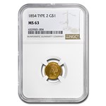 1854 $1 Indian Head Gold Type 2 MS-63 NGC