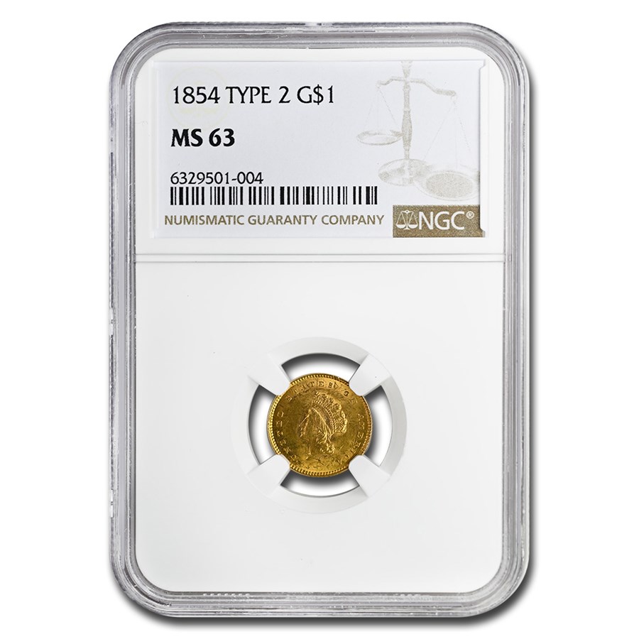 1854 $1 Indian Head Gold Type 2 MS-63 NGC