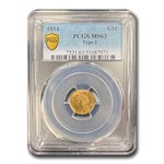 1854 $1 Indian Head Gold Type 2 MS-63 PCGS