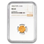 1854 $1 Indian Head Gold Type 2 MS-64 NGC