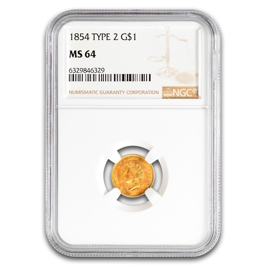 1854 $1 Indian Head Gold Type 2 MS-64 NGC