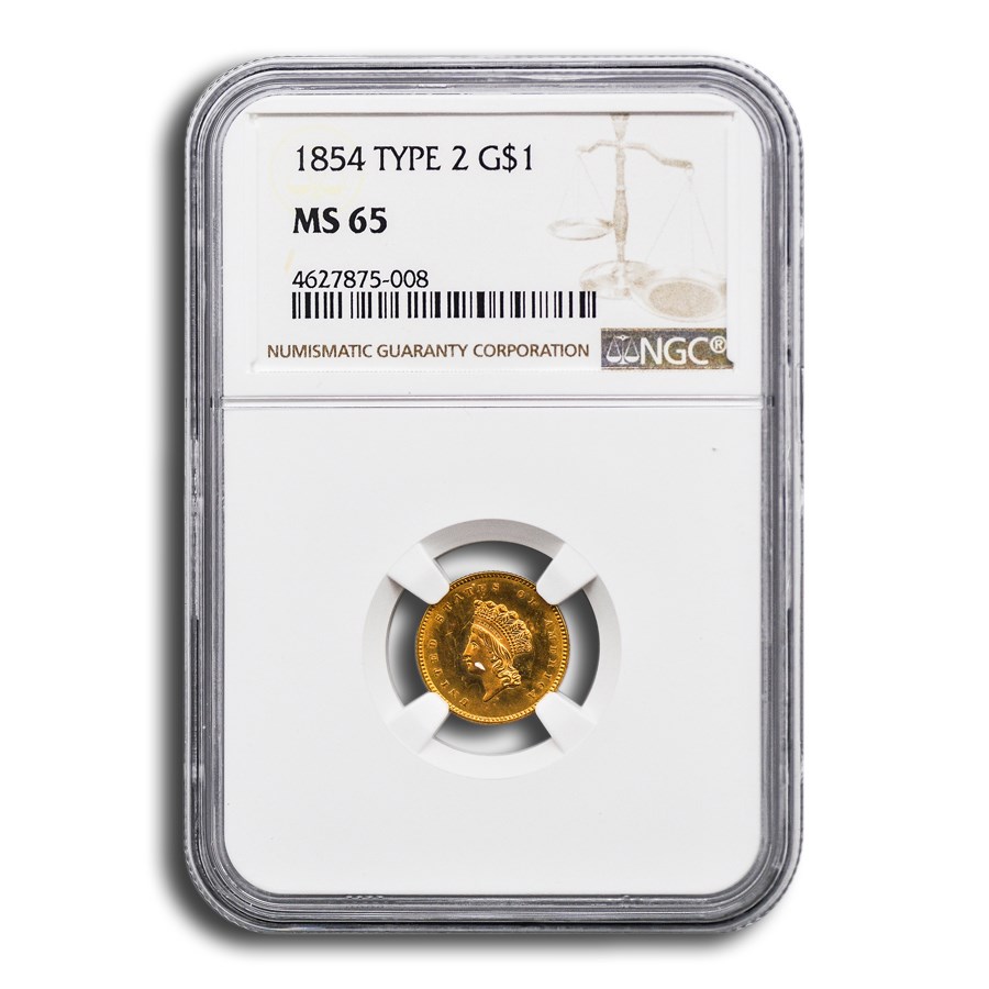 1854 $1 Indian Head Gold Type 2 MS-65 NGC