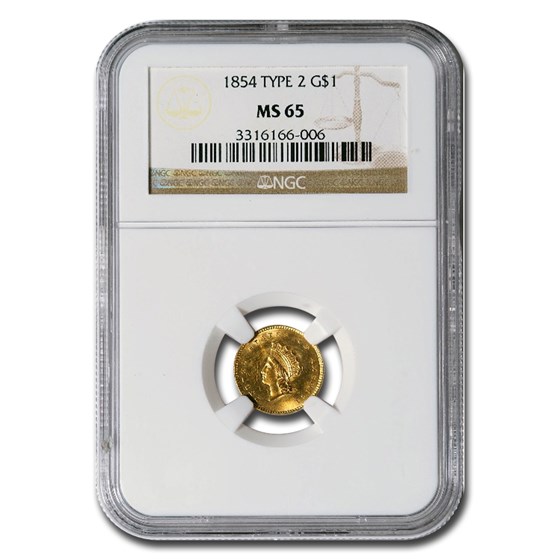 1854 $1 Indian Head Gold Type 2 MS-65 NGC 1854 $1 Indian Head Gold Type 2 MS-65 NGC