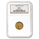 1854 $1 Indian Head Gold Type-II MS-61 NGC