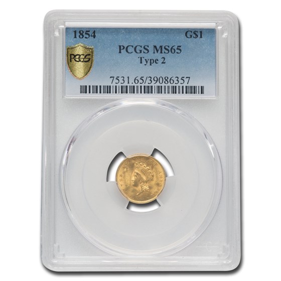 1854 $1 Indian Head Gold Type-II MS-65 PCGS 1854 $1 Indian Head Gold Type-II MS-65 PCGS