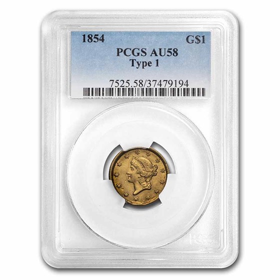 1854 $1 Liberty Head Gold Type-1 AU-58 PCGS 1854 $1 Liberty Head Gold Type-1 AU-58 PCGS