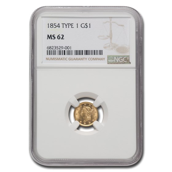 1854 $1 Liberty Head Gold Type 1 MS-62 NGC