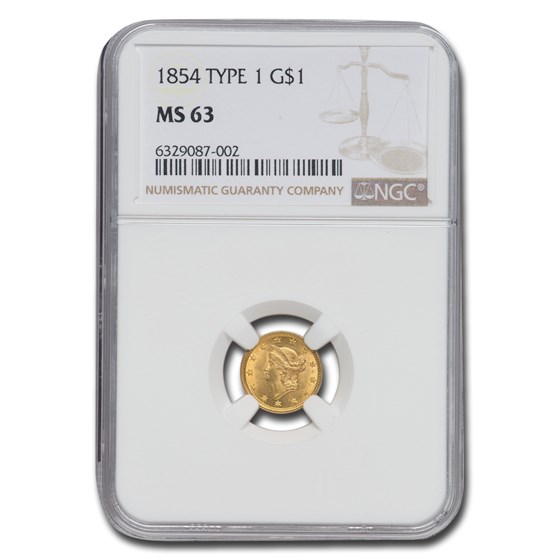 1854 $1 Liberty Head Gold Type 1 MS-63 NGC