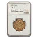 1854 $10 Liberty Gold Eagle AU-53 NGC