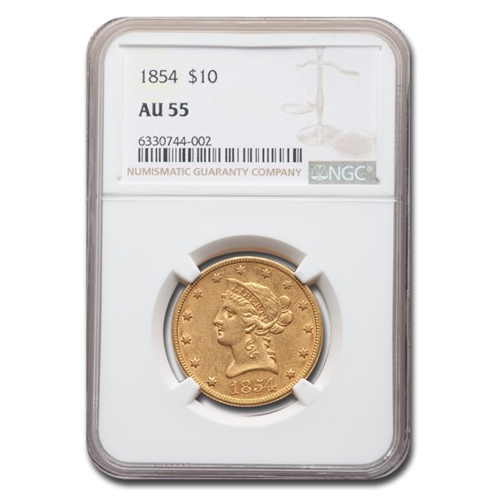 1854 $10 Liberty Gold Eagle AU-55 NGC 1854 $10 Liberty Gold Eagle AU-55 NGC