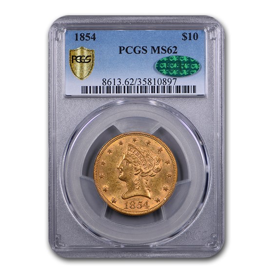 1854 $10 Liberty Gold Eagle MS-62 PCGS CAC 1854 $10 Liberty Gold Eagle MS-62 PCGS CAC