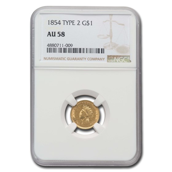 1854/1854 $1 Indian Head Gold Type 2 AU-58 NGC (FS-301)
