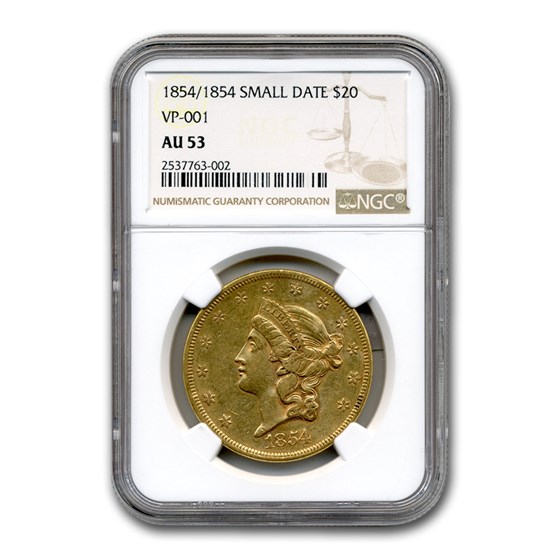 1854/1854 $20 Liberty Gold Double Eagle AU-53 NGC ( Small Date) 1854/1854 $20 Liberty Gold Double Eagle AU-53 NGC ( Small Date)