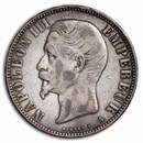 1854-1859 France Silver 5 Francs Napoleon III VF