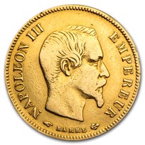 1854-1860 France Gold 10 Francs Napoleon III (Avg Circ)