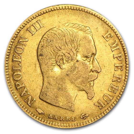 1854-1860 France Gold 10 Francs Napoleon III Avg Circ 1854-1860 France Gold 10 Francs Napoleon III Avg Circ