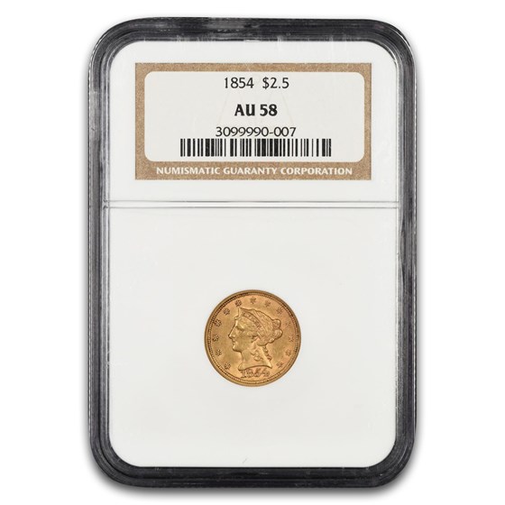 1854 $2.50 Liberty Gold Quarter Eagle AU-58 NGC
