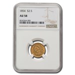 1854 $2.50 Liberty Gold Quarter Eagle AU-58 NGC