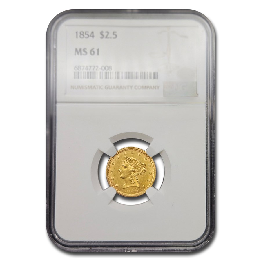 1854 $2.50 Liberty Gold Quarter Eagle MS-61 NGC