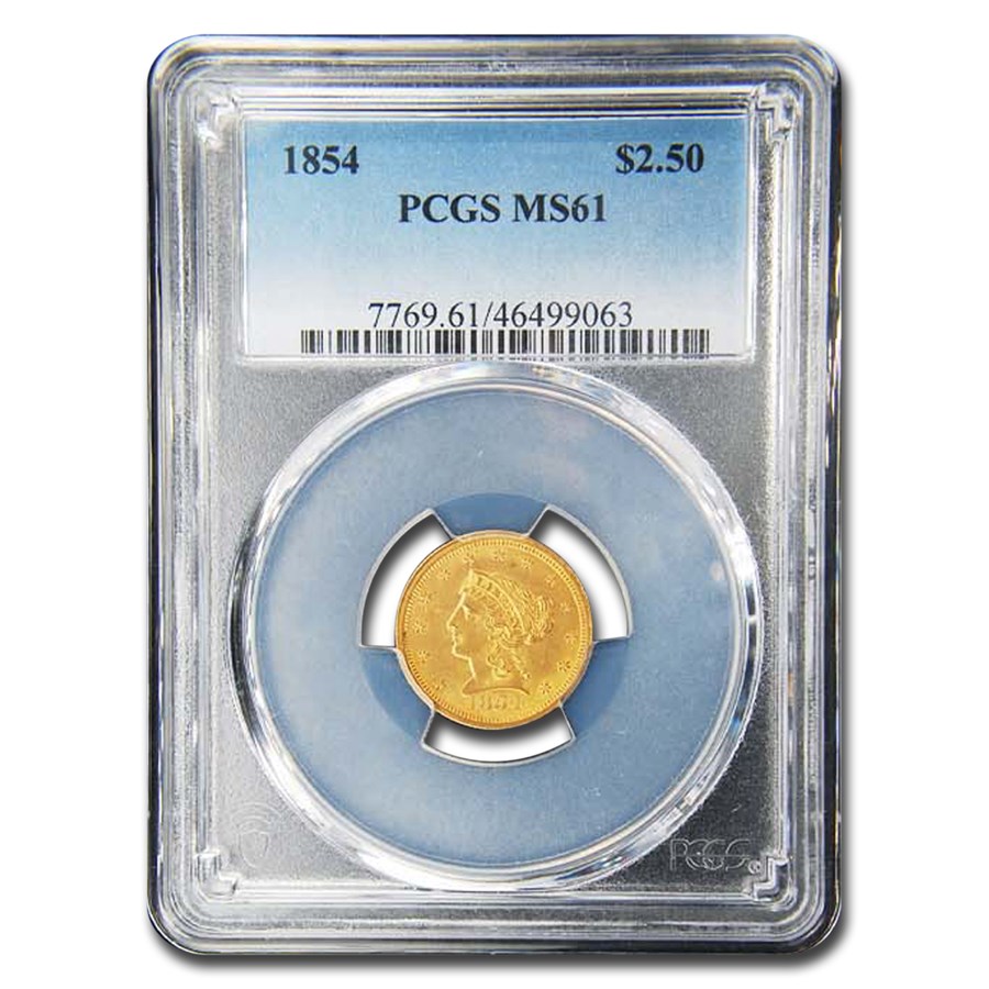 1854 $2.50 Liberty Gold Quarter Eagle MS-61 PCGS
