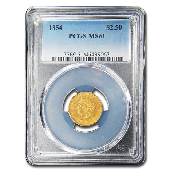 1854 $2.50 Liberty Gold Quarter Eagle MS-61 PCGS