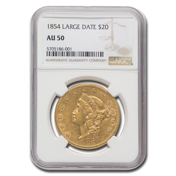 1854 $20 Liberty Gold Double Eagle AU-50 NGC