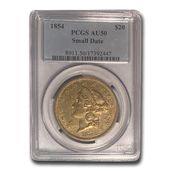 Buy 1854 $20 Liberty Gold Double Eagle AU-50 PCGS (Small Date) | APMEX