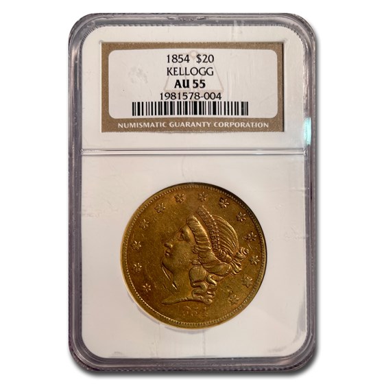 1854 $20 Liberty Gold Double Eagle AU-55 NGC (Kellogg & Co.) 1854 $20 Liberty Gold Double Eagle AU-55 NGC (Kellogg & Co.)