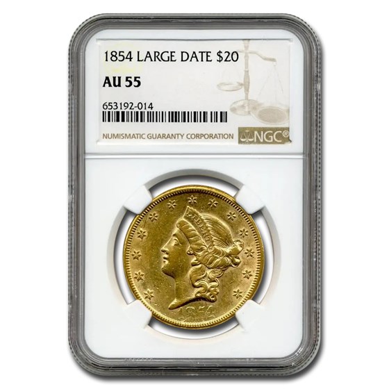 1854 $20 Liberty Gold Double Eagle AU-55 NGC (Large Date) 1854 $20 Liberty Gold Double Eagle AU-55 NGC (Large Date)