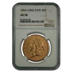 1854 $20 Liberty Gold Double Eagle AU-58 NGC