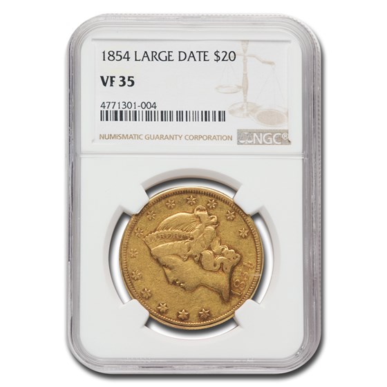 1854 $20 Liberty Gold Double Eagle VF-35 NGC