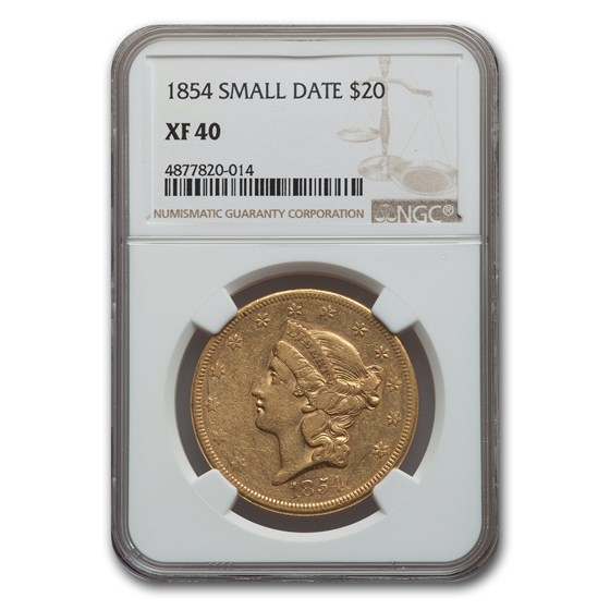 1854 $20 Liberty Gold Double Eagle XF-40 NGC (Small Date) 1854 $20 Liberty Gold Double Eagle XF-40 NGC (Small Date)