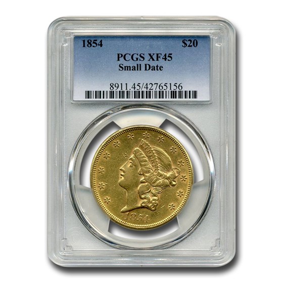 1854 $20 Liberty Gold Double Eagle XF-45 PCGS (Small Date)