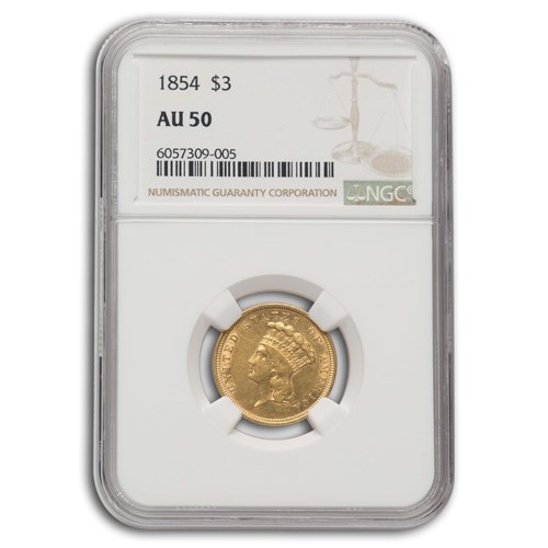 1854 $3 Gold Princess AU-50 NGC 1854 $3 Gold Princess AU-50 NGC