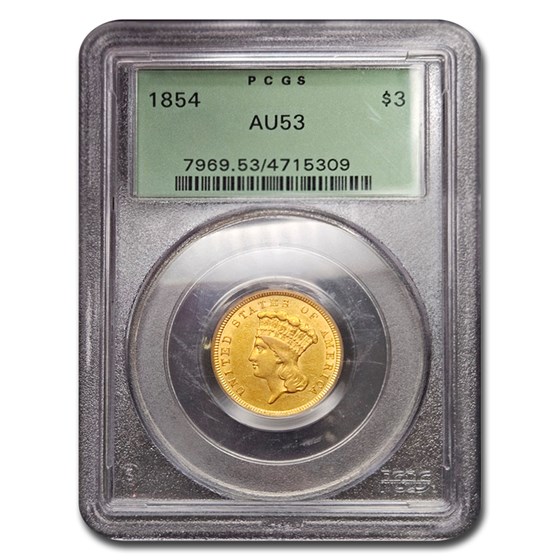 1854 $3 Gold Princess AU-53 PCGS 1854 $3 Gold Princess AU-53 PCGS