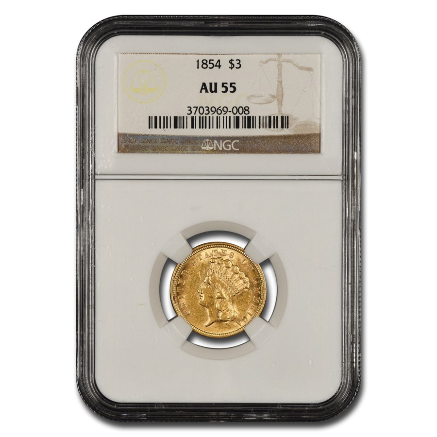 1854 $3 Gold Princess AU-55 NGC