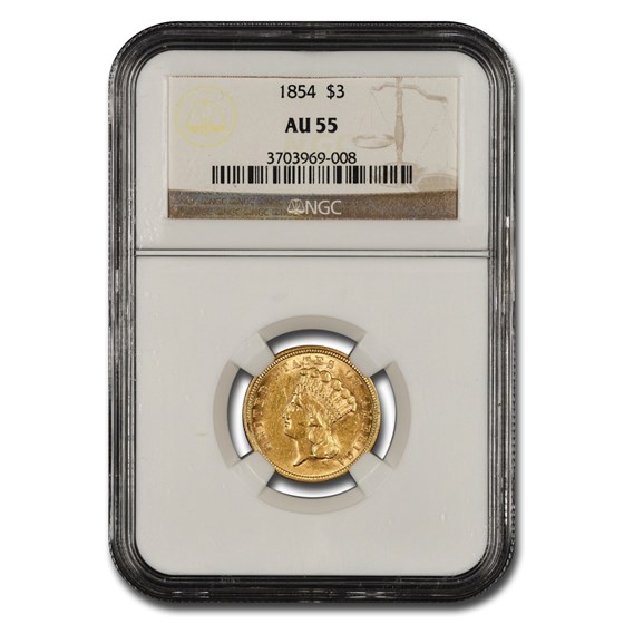 1854 $3 Gold Princess AU-55 NGC 1854 $3 Gold Princess AU-55 NGC