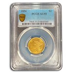 1854 $3 Gold Princess AU-55 PCGS