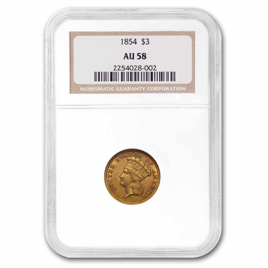 1854 $3 Gold Princess AU-58 NGC