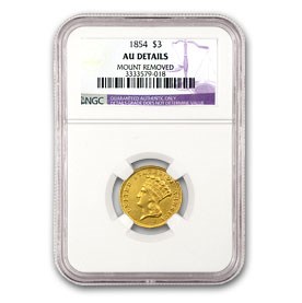 1854 $3 Gold Princess AU Details NGC (Mount Removed) 1854 $3 Gold Princess AU Details NGC (Mount Removed)