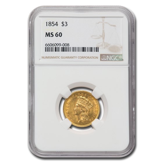 1854 $3 Gold Princess MS-60 NGC 1854 $3 Gold Princess MS-60 NGC