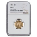 1854 $3 Gold Princess MS-61 NGC