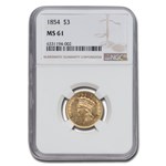1854 $3 Gold Princess MS-61 NGC