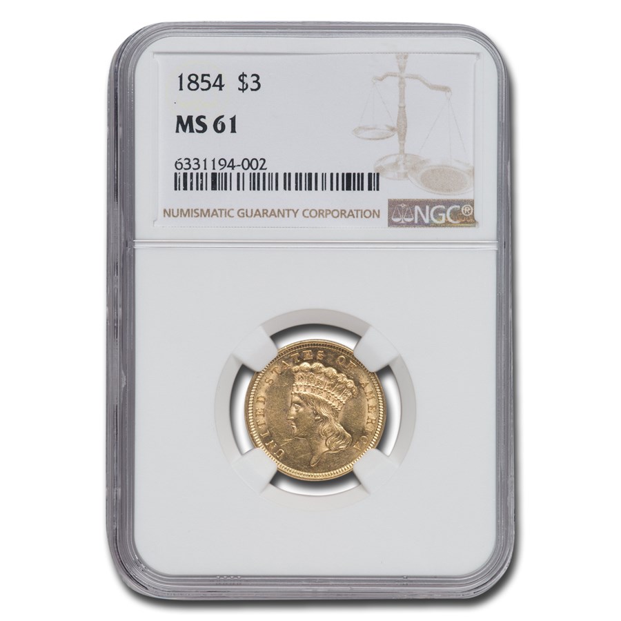 1854 $3 Gold Princess MS-61 NGC